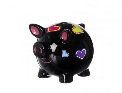Pusculita ceramica Hearts, Black, 11 cm