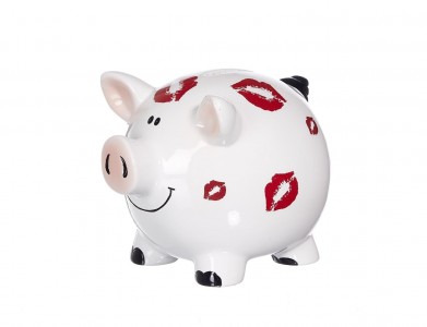 Pusculita ceramica Kiss, White / Red, 11 cm