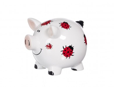 Pusculita ceramica Ladybug, White / Red, 11 cm