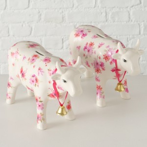 Set 2 pusculite decorative din dolomita, Rosella Roz / Alb, Modele Asortate, L28xl10xH19 cm