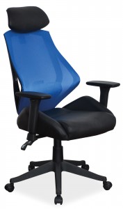Scaun de birou ergonomic tapitat cu piele ecologica si stofa Qwin-406 Blue / Black, l67xA52xH102-110 cm