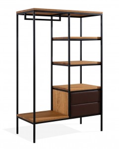 Raft din lemn cu 2 sertare tapitate, Fiord Natural / Maro, l106xA50xH163 cm