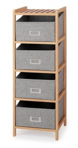 Raft din lemn cu 4 cosuri pentru depozitare Regalis-10 Gri / Natural, l28xA26xH83 cm