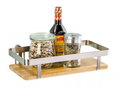 Raft metalic pentru recipiente de bucatarie, Premium Crom, l25xA12xH5,5 cm