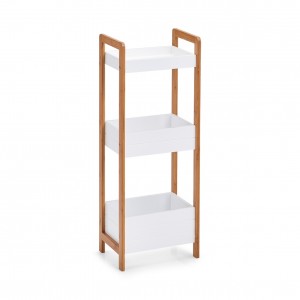 Raft pentru baie din bambus si MDF, Stand Alb / Natural, l28xA20xH74 cm