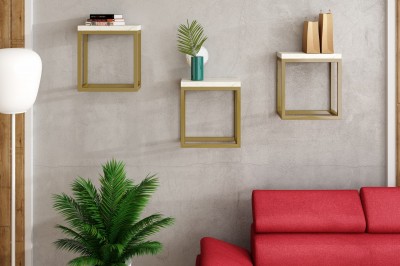 Raft suspendat din pal si metal, Duris Auriu, l30xA18xH33 cm