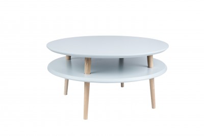 Masa de cafea din lemn de fag si MDF Ufo Low Light Grey / Beech, Ø70xH35 cm