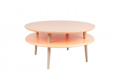 Masa de cafea din lemn de fag si MDF Ufo Low Orange / Beech, Ø70xH35 cm