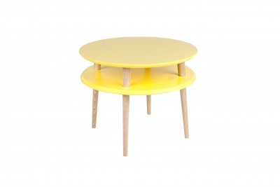 Masa de cafea din lemn de fag si MDF Ufo Medium Yellow / Beech, Ø57xH45 cm