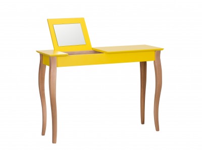 Masa machiaj cu oglinda, din lemn de fag si MDF Lillo Large Yellow / Beech, L105xl35xH74 cm