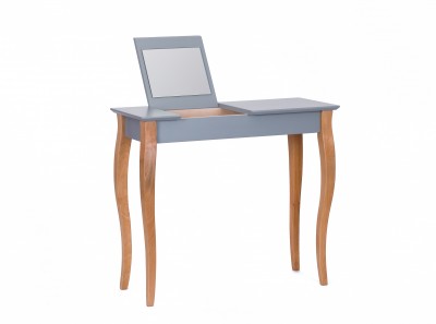 Masa machiaj cu oglinda, din lemn de fag si MDF Lillo Medium Dark Grey / Beech, L85xl35xH74 cm