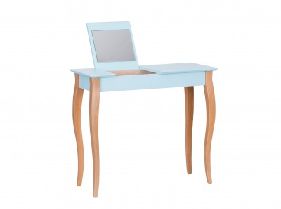 Masa machiaj cu oglinda, din lemn de fag si MDF Lillo Medium Light Turquoise / Beech, L85xl35xH74 cm