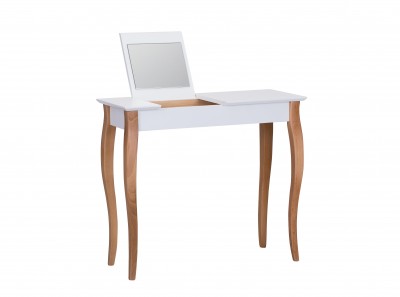 Masa machiaj cu oglinda, din lemn de fag si MDF Lillo Medium White / Beech, L85xl35xH74 cm
