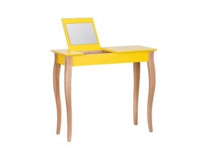 Masa machiaj cu oglinda, din lemn de fag si MDF Lillo Medium Yellow / Beech, L85xl35xH74 cm