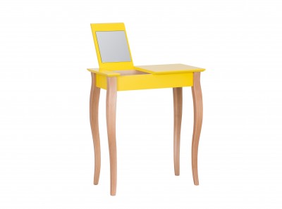 Masuta machiaj cu oglinda, din lemn de fag si MDF Lillo Small Yellow / Beech, L65xl35xH74 cm