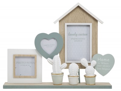 Rama foto decorativa din MDF Cactus Triple Multicolor, 42 x 31,5 cm