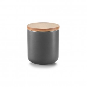 Recipient ceramic pentru depozitare, capac din bambus, Anthracite 200 ml, Ø 7,5xH8,5 cm