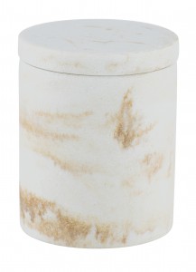 Recipient cu capac, din polirasina, Odos Alb / Auriu, Ø8,5xH10 cm