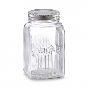 Recipient din sticla pentru zahar Sugar, capac metalic, 1150 ml, l10xA10xH18 cm