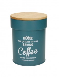 Recipient pentru cafea cu capac, din metal si bambus, Home Collection Petrol, Ø11,5xH14,5 cm
