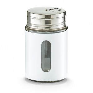 Recipient pentru condimente Visual, inox si sticla, White 270 ml, Ø 7xH11,5 cm