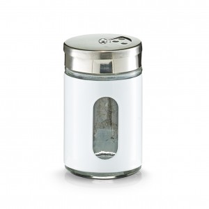 Recipient pentru condimente Visual, inox si sticla, White 90 ml, Ø 5xH8,5 cm
