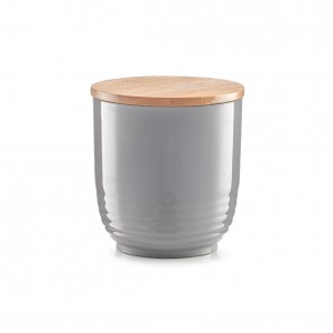 Recipient pentru depozitare cu capac din bambus, Grey Polistiren, Ø 12xH12,5 cm