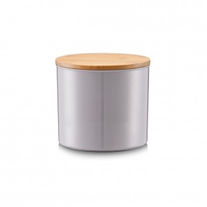 Recipient pentru depozitare cu capac din bambus, Grey Polistiren, 930 ml, Ø 12,5xH12 cm