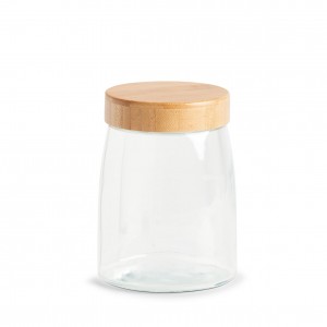 Recipient pentru depozitare cu capac, din sticla, Bamboo Medium Natural, 1300 ml, Ø12,5xH16,5 cm