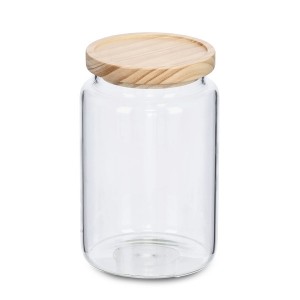 Recipient pentru depozitare cu capac etans, din sticla, Wood Round Tall Natural, 1270 ml, Ø11xH17,6 cm