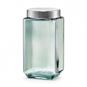 Recipient pentru depozitare cu capac metalic, Glass Blue, 2000 ml, l11xA11xH22,5 cm