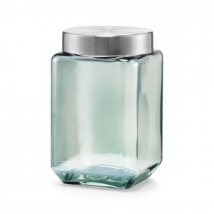 Recipient pentru depozitare cu capac metalic, Glass Blue A, 1550 ml, l11xA11xH18,5 cm