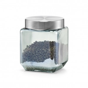 Recipient pentru depozitare cu capac metalic, Glass Blue B, 1200 ml, l11xA11xH14,5 cm