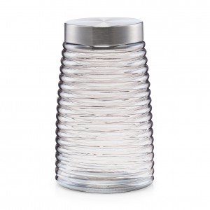 Recipient pentru depozitare cu capac metalic, Glass Silver, 1600 ml, Ø 12,5xH20 cm