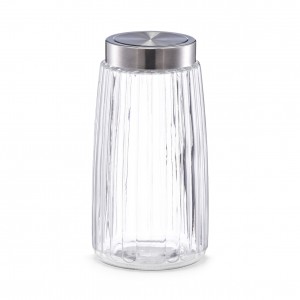 Recipient pentru depozitare cu capac metalic, III Groove Glass, 2200 ml, Ø 12,5xH24,5 cm