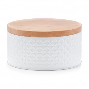 Recipient pentru depozitare cu capac Scandi II, White Metal, Ø 19,9xH10,1 cm