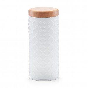 Recipient pentru depozitare cu capac Scandi Long, White Metal, Ø 7,6xH17,9 cm