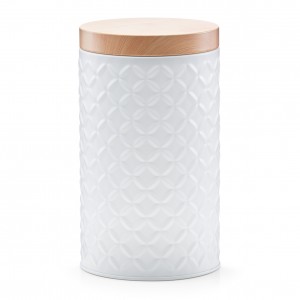 Recipient pentru depozitare cu capac Scandi, White Metal, Ø 10,8xH18,6 cm