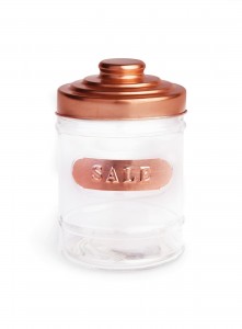 Recipient pentru sare cu capac, din sticla, 700 ml, Ø10,5xH15 cm, Round Salt Copper