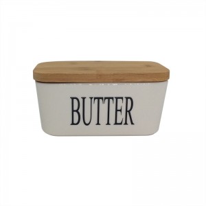 Recipient pentru unt din ceramica cu capac de bambus, Premier Natural / Alb, L16,5xl10xH7,5 cm