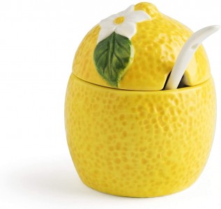 Recipient pentru zahar cu capac, din dolomita, 150 ml, Ø8xH9,5 cm, Amalfi Galben