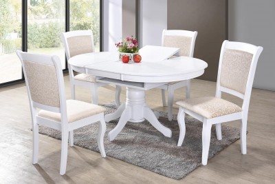 Set masa extensibila din lemn Galla White + 4 scaune Galla White, L107-152xl107xH76 cm