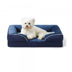 Saltea ortopedica pentru caini, cu margini inalte, Happy Bleumarin, L71xl58xH16,5 cm