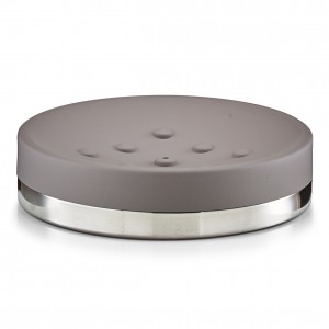 Sapuniera din plastic si inox, Taupe matte, Ø 11xH2,5 cm