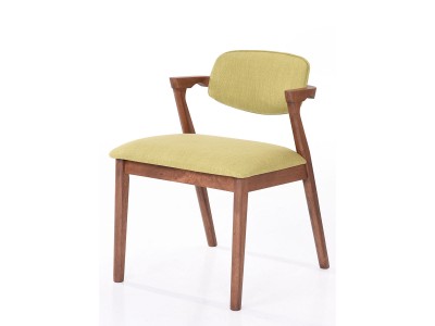 Scaun tapitat cu stofa water resistant, cu picioare din lemn Ivonne Verde, l59xA45xH79,5 cm