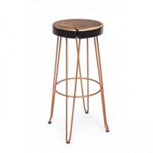 Scaun de bar cu sezut din lemn si picioare metalice Rakel Cupru, Ø33xH74 cm