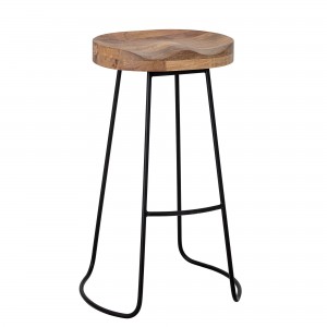 Scaun de bar din lemn si picioare metalice, Alaya Natural, Ø38,5xH73 cm