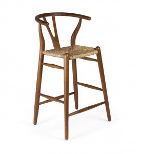 Scaun de bar din lemn si sezut din ratan, Nimes Natural, l50xA45xH97 cm