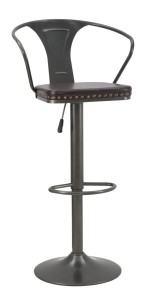 Scaun de bar din metal, cu sezut tapitat cu piele ecologica Detroit Maro / Gri inchis, l51xA48xH86-113 cm