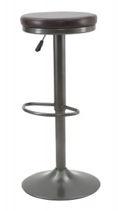 Scaun de bar metalic, cu sezut tapitat cu piele ecologica Imbottito Maro / Gri inchis, Ø38xH60-82 cm